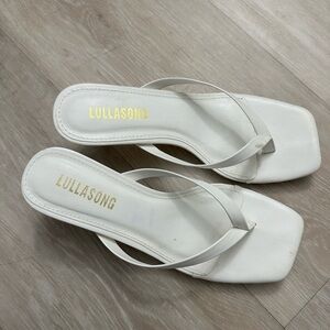 White Square-Toe Thong kitten heels